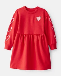 Toddler Girl Heart Fleece Long-Sleeve Dress - Red