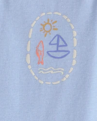 Baby Girl 3-Pack Beach Flutter-Sleeve Multipack Bodysuits - Orange/Blue/Ivory