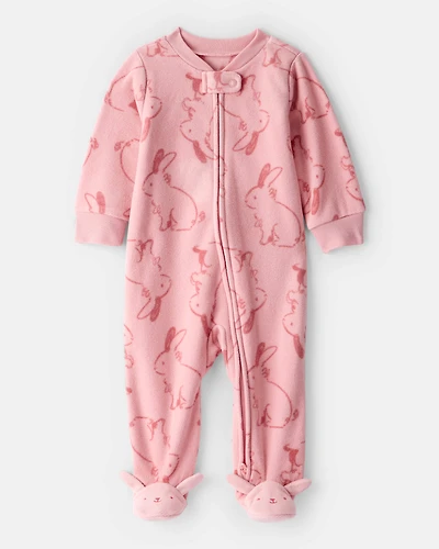 Baby Girl Bunny Print Fleece Long-Sleeve Loose Fit Sleeper - Pink