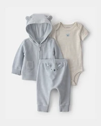 Baby 3-Piece Bear Terry Short-Sleeve Layering Set - Blue