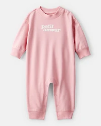 Baby Girl Petit Amour' Cotton Long-Sleeve Jumpsuit - Pink