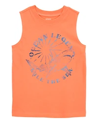 Kid Shark Surf Slogan Tank - Orange
