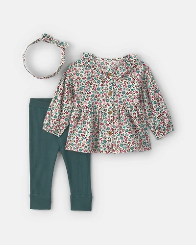 Baby Girl 3-Piece Floral Long-Sleeve Top & Pant Set