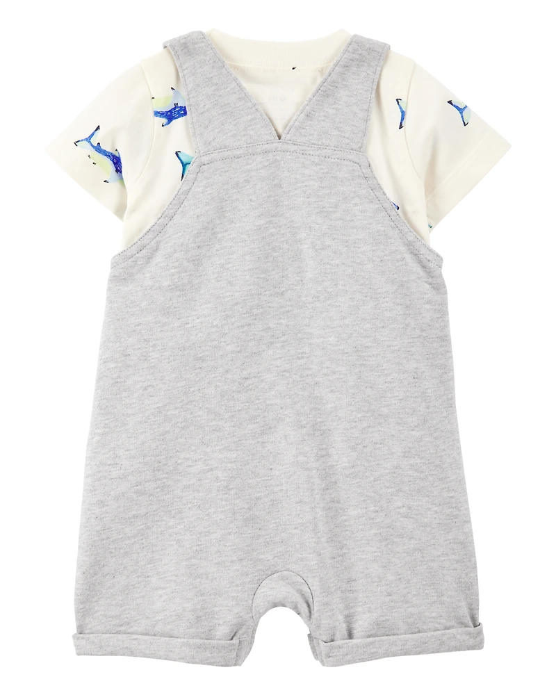 Baby Boy 2-Piece Shark Tee & Shortall Set - Grey