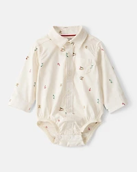 Baby Boy 3-Piece Holiday Print Cotton Long-Sleeve Shirt & Suspender Pant Set - Red/White