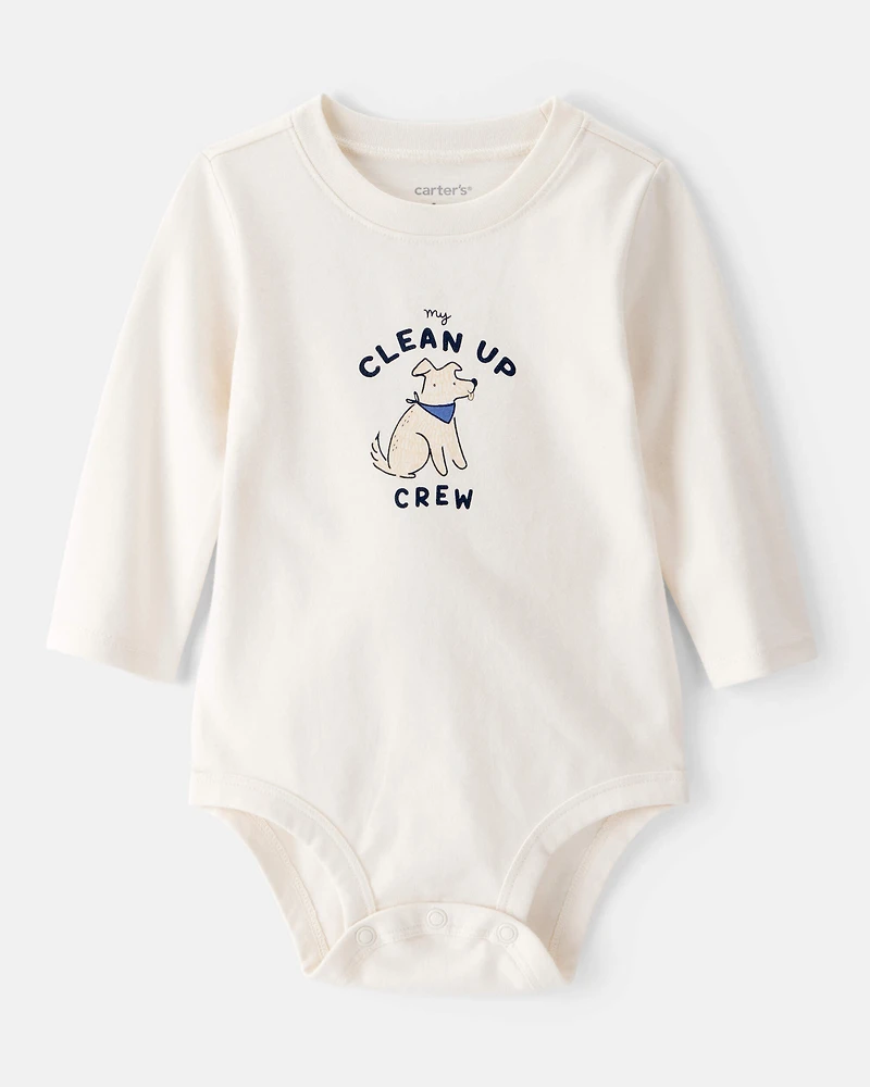 Baby Cotton Long-Sleeve Graphic Bodysuit - White