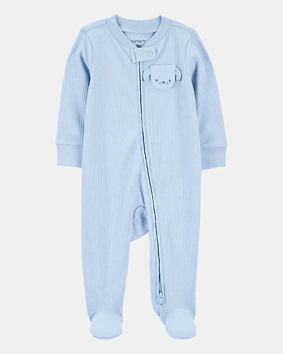 Baby Boy Dog Pocket 2-Way Zip Ribbed Sleeper pyjamas - Blue