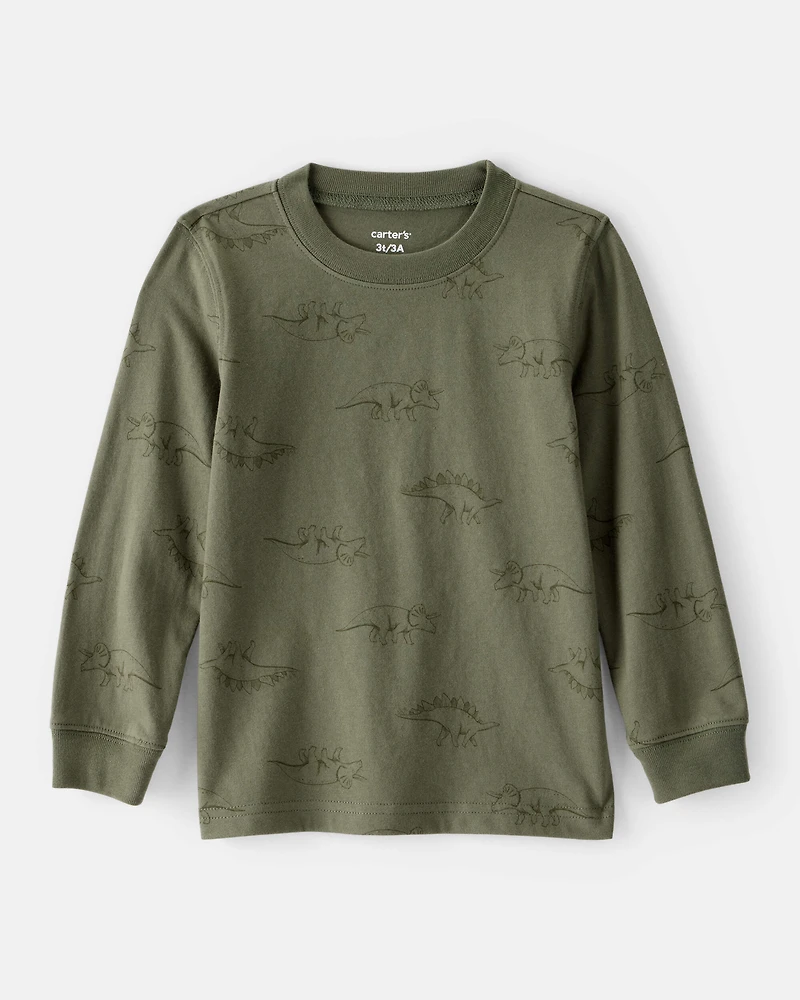 Toddler Boy Dinosaur Print Long-Sleeve Tee - Green