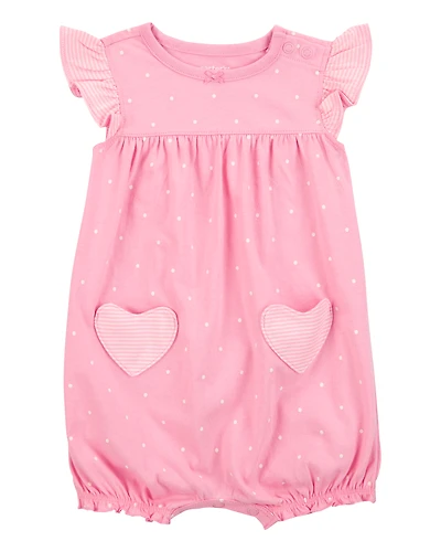 Baby Girl Heart Short-Sleeve Cotton Romper - Pink