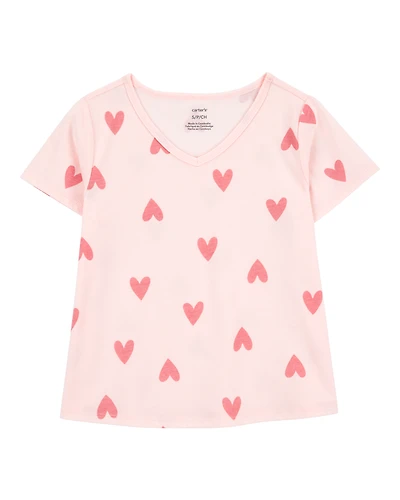 Kid Heart Print Short-Sleeve Fashion Top - Pink