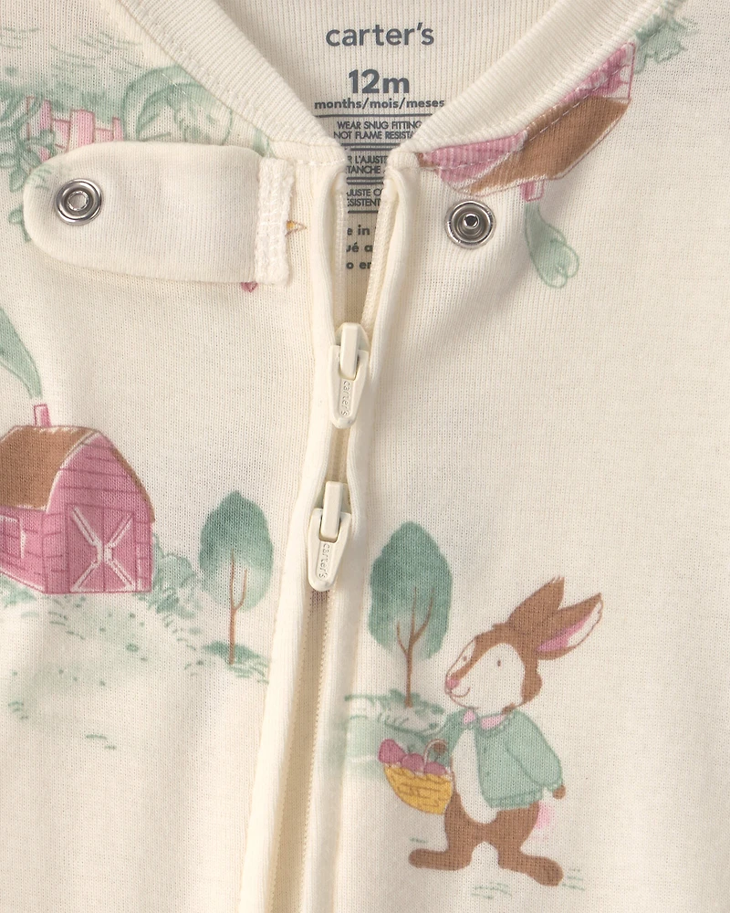 Baby Girl 1-Piece Country Farm 2-Way Zip 100% Cotton Snug Fit Pyjama - Cream