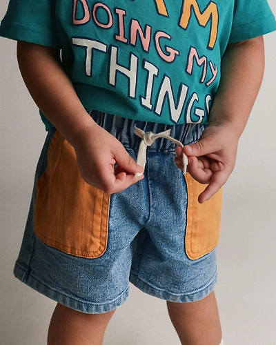 Toddler Colourblock Long-Line Short Denim