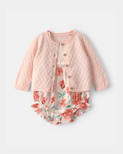 Baby Girl 2-Piece Floral Cardigan & Bubble Set - Pink