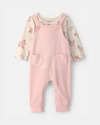 Baby Girl 2-Piece Floral Overall Set - Pink/Ivory
