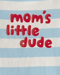 Baby Boy 'Mom's Little Dude' Striped Graphic Bodysuit - Blue/Ivory