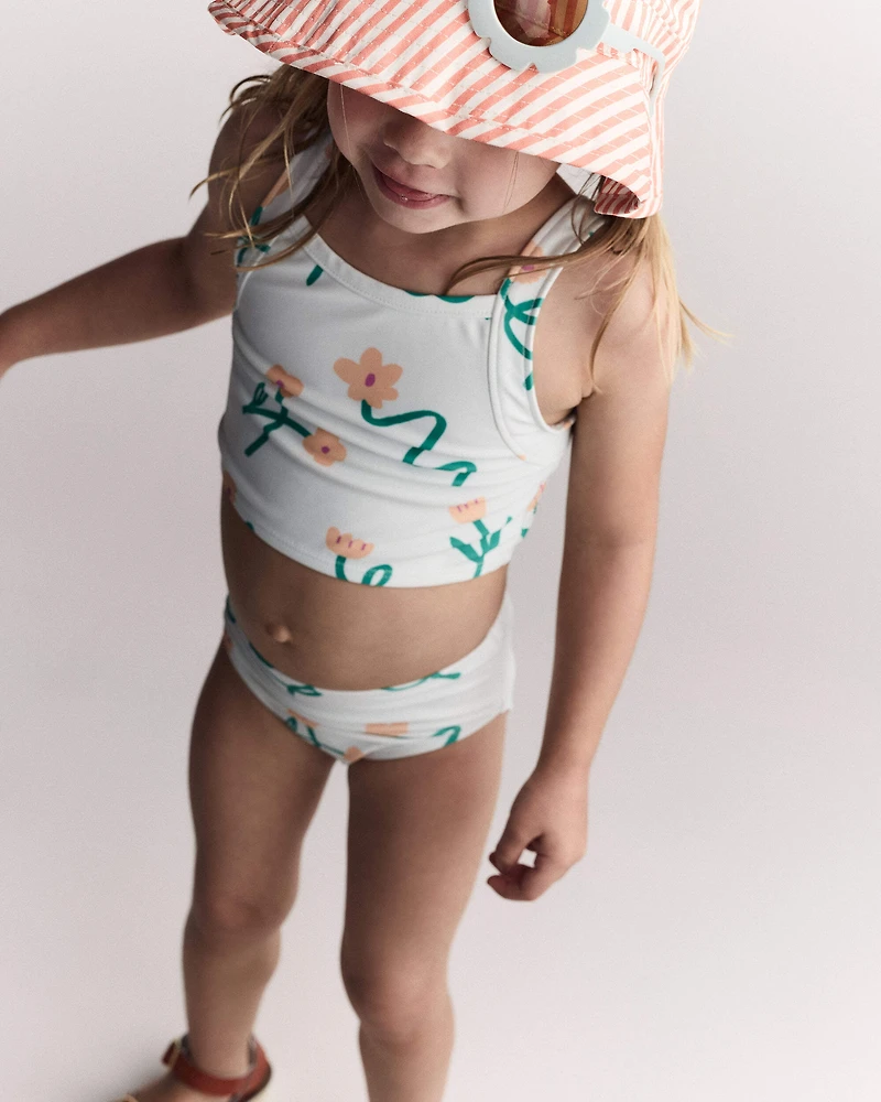 Toddler Girl Tankini Floral Print - Light Green