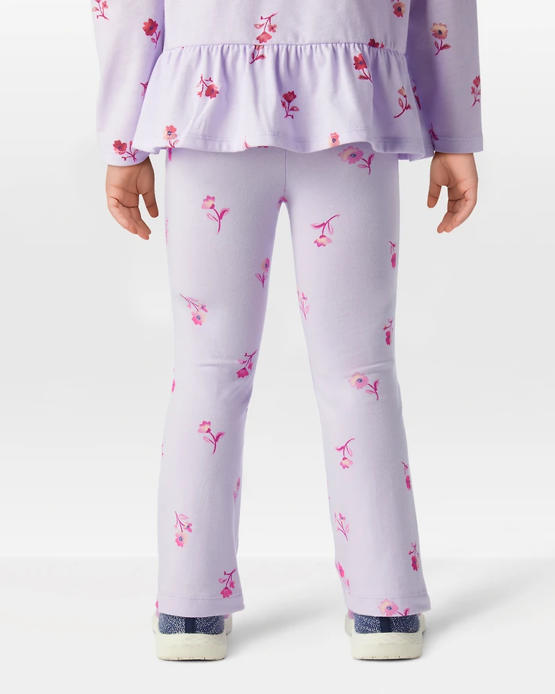 Toddler Girl Floral Cotton Flare Pull-On Stretch Leggings - Purple