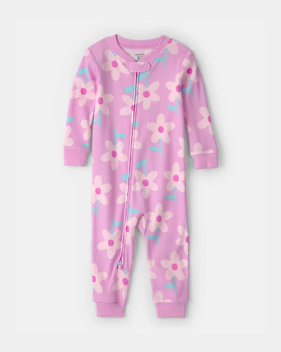 Toddler Girl Floral 100% Cotton Snug Fit 1-Piece pyjama - Pink