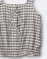 Toddler Girl Gingham Peplum Top with Bows - Cream/Grey
