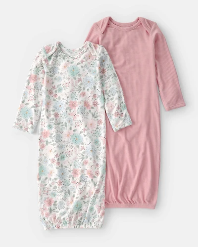 Baby Girl 2-Pack Butterfly Garden PurelySoft Sleeper Gowns - Pink