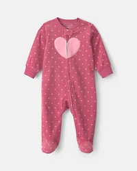 Baby Girl Heart Fleece 2-Way Zip Sleeper - Pink