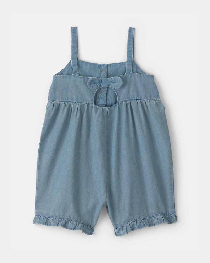Baby Girl Chambray Sleeveless Romper - Blue