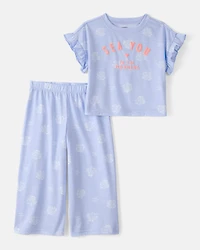 Toddler Girl Sea Shell Loose Fit 2-Piece Pyjama Set - Blue