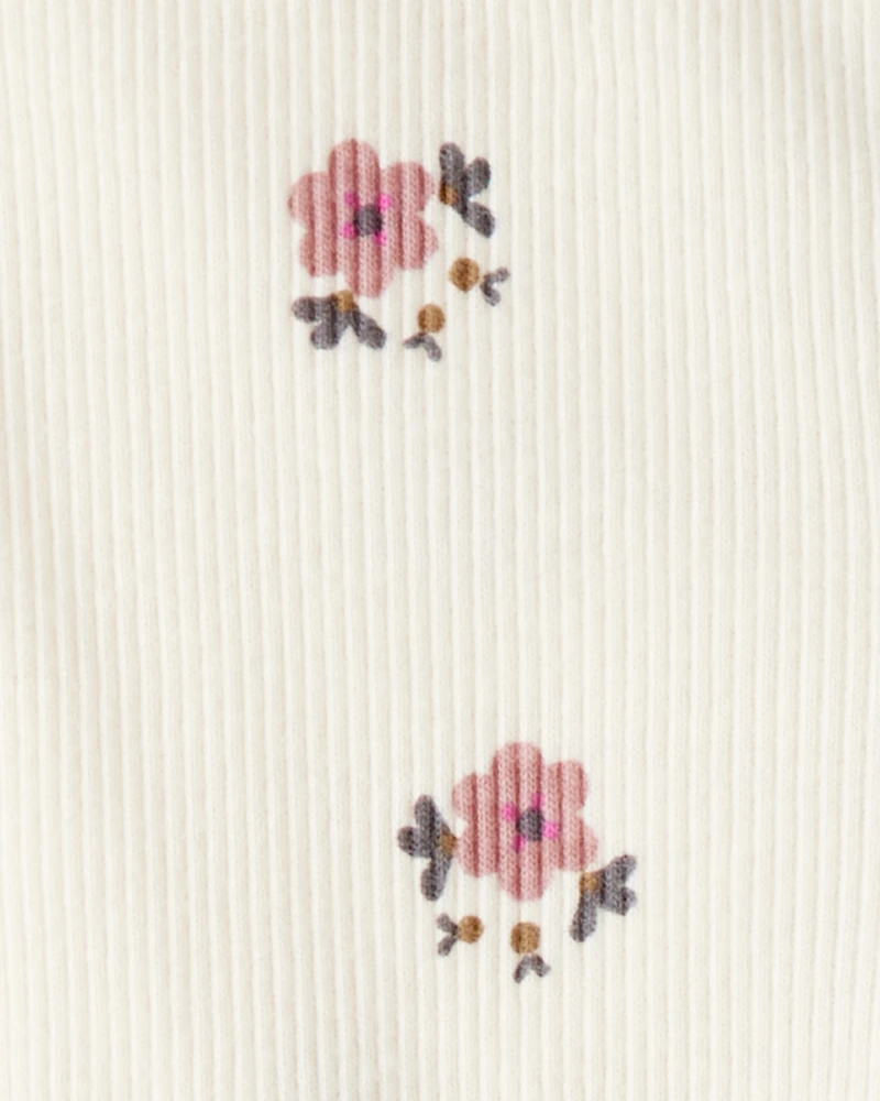 Toddler Girl Quilted Quarter-Zip & Floral Legging Set - Cream