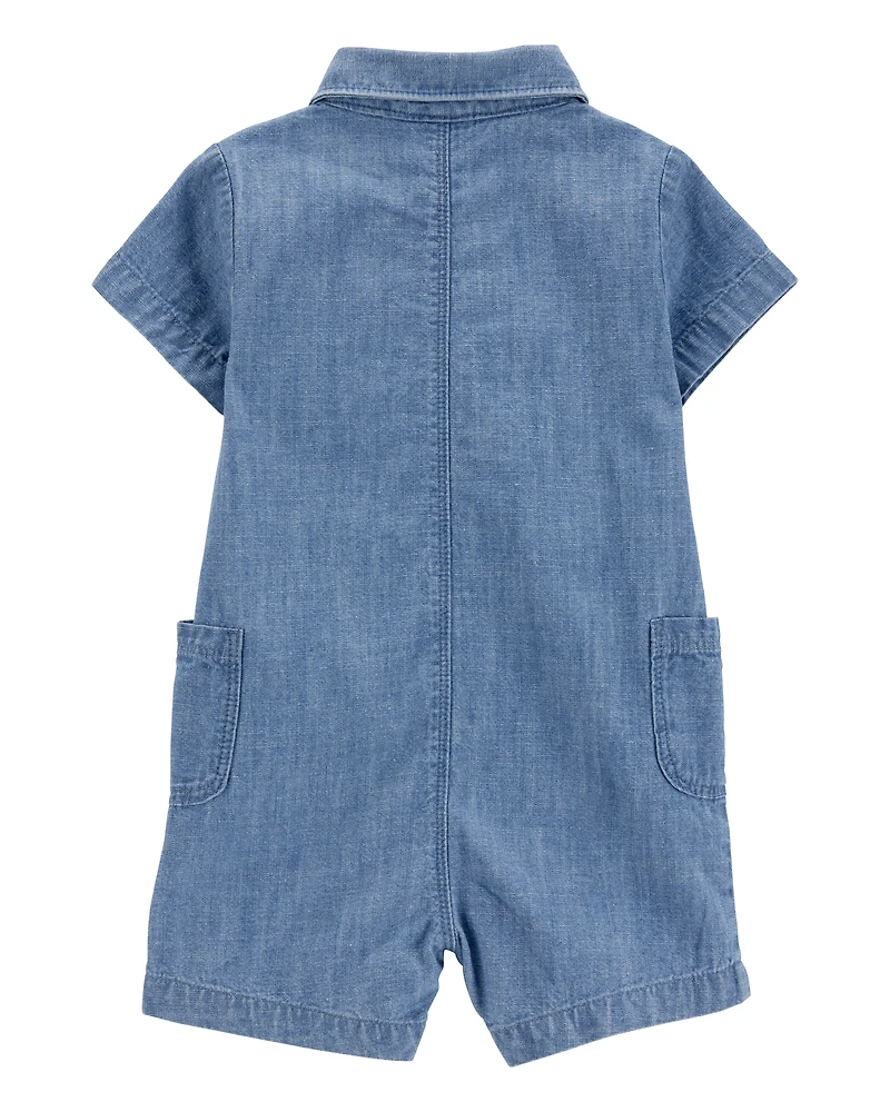 Baby Solid Cotton Blend Romper - Blue