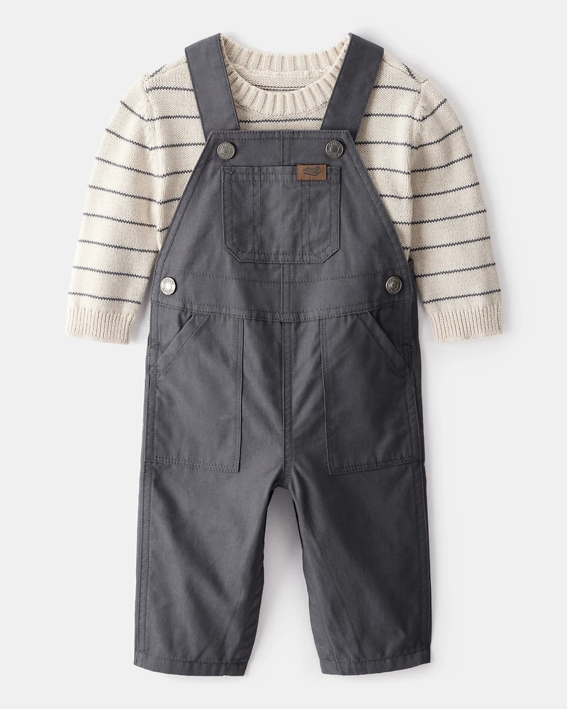 Baby Boy 2-Piece Stripe Sweater & Overall Set - Grey