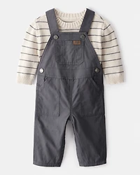 Baby Boy 2-Piece Stripe Sweater & Overall Set - Grey