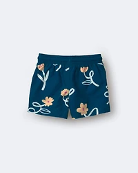 Toddler Boy Swim Trunk Floral Print - Teal
