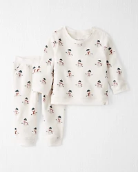 Baby 2-Piece Organic Cotton Waffle Knit Set Snowman Print