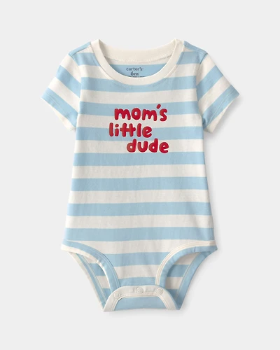 Baby Boy 'Mom's Little Dude' Striped Graphic Bodysuit - Blue/Ivory