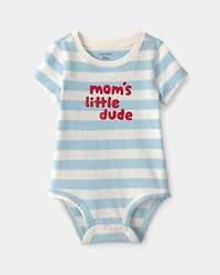 Baby Boy 'Mom's Little Dude' Striped Graphic Bodysuit - Blue/Ivory