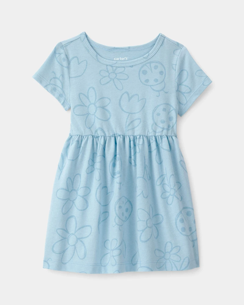 Baby Girl Floral Ladybug Short-Sleeve Dress - Blue