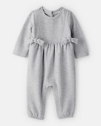 Baby Girl DayDream Fleece Bow Glitter Long-Sleeve Jumpsuit - Grey