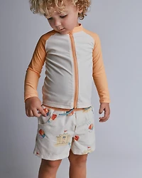 Toddler Boy Swim Trunks Sandcastle Print - Cream