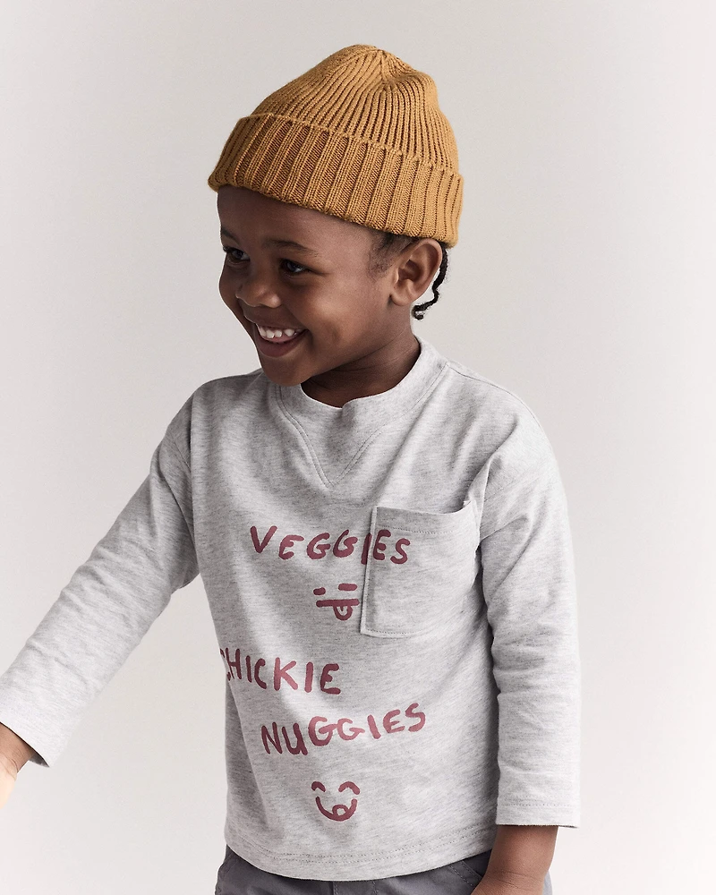 Toddler Chicken Nuggies Long-Sleeve Pocket Graphic Tee - Heather Grey