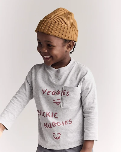 Toddler Chicken Nuggies Long-Sleeve Pocket Graphic Tee - Heather Grey