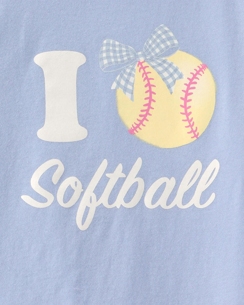 Girls 'I Love Softball' Graphic Tee - Blue