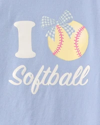 Girls 'I Love Softball' Graphic Tee - Blue