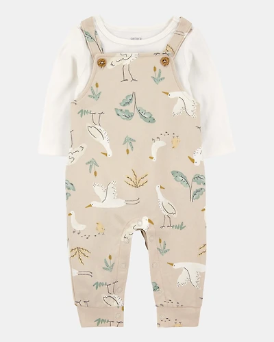 Baby 2-Piece Bird Print Long-Sleeve Tee & Overall Set