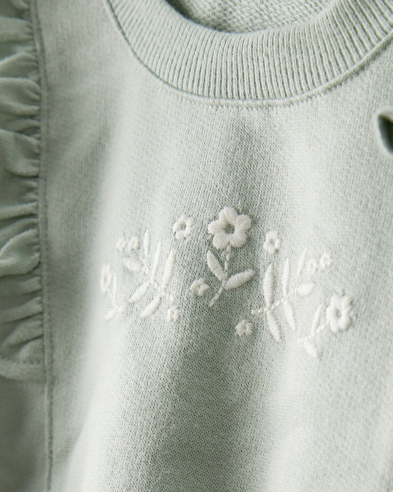 Baby Girl 3-Piece Floral Sweatshirt Outfit Set - Green