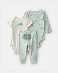 Baby 3-Piece Frog Bodysuit & Pant Set - Green/Grey