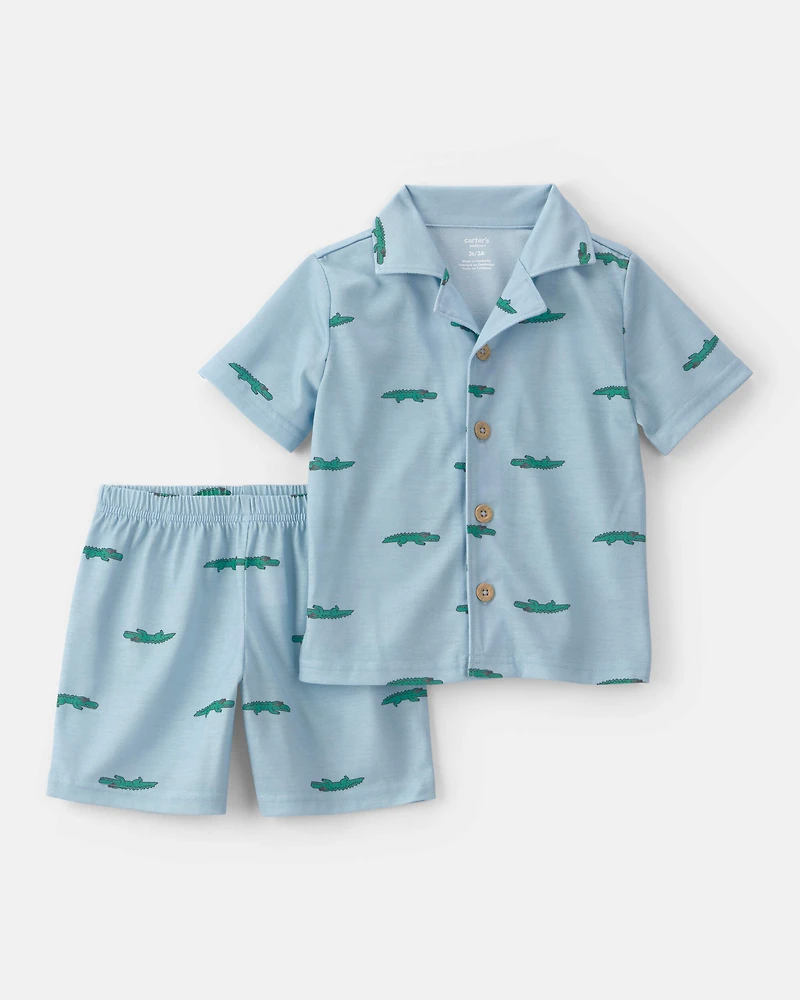 Toddler Boy Alligator Short-Sleeve Loose Fit 2-Piece Pyjama Set - Blue