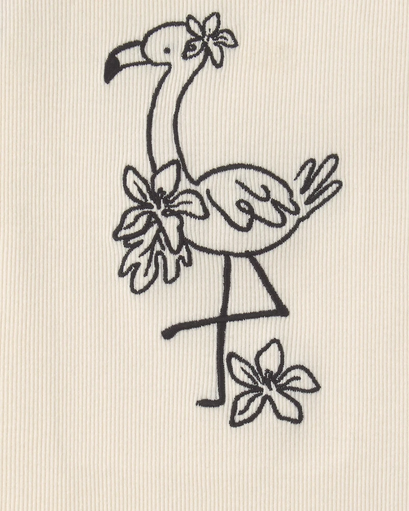 Toddler Girl Flamingo Embroidered Tank Top - Cream