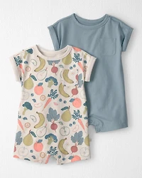 Baby 2-Pack Organic Cotton Rompers Veggie Fruit Print