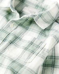Kid Organic Cotton Herringbone Button-Front Shirt Plaid
