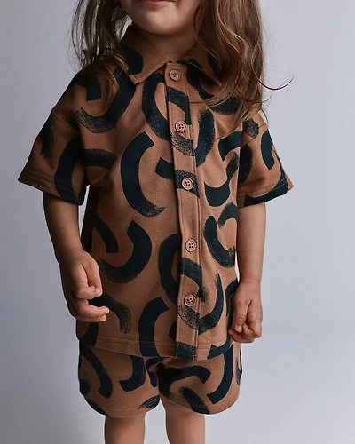 Toddler Boy Button-Down Short-Sleeve Shirt Abstract Print - Brown